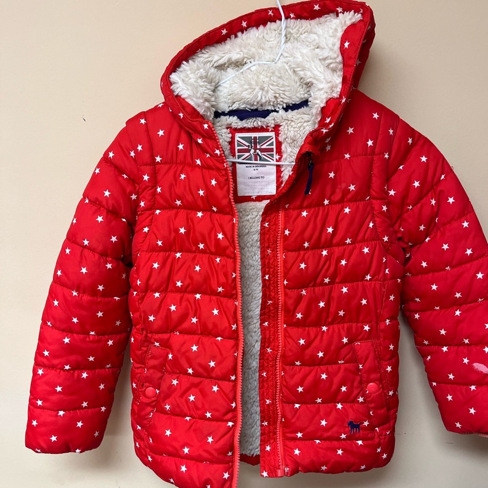Boden Red and White Star Puffer Jacket